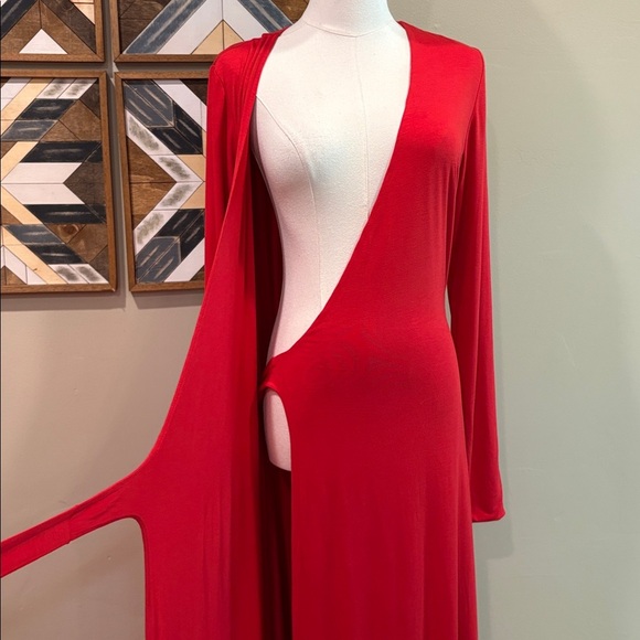 Ralph Lauren Red Long Sleeve Maxi Jersey Wrap Tie Dress size Medium - Picture 10 of 10